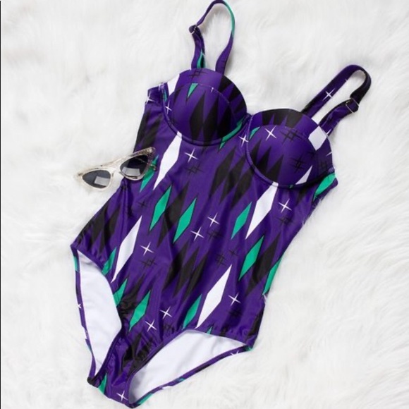 💚💜Sourpuss Haunted Diamonds One Piece Swimsuit💜 - Picture 3 of 5